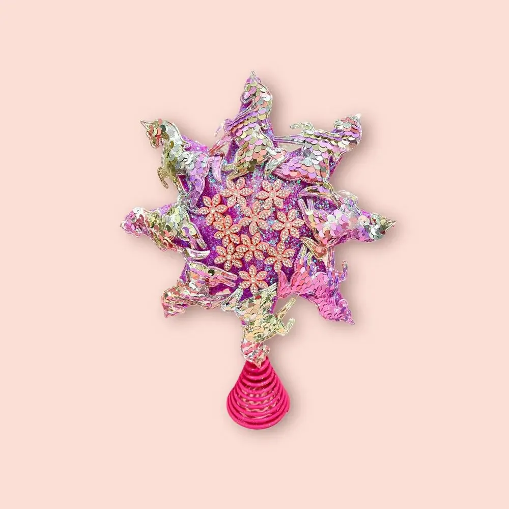 Unicorn Pink Glitter Christmas Star Tree Topper